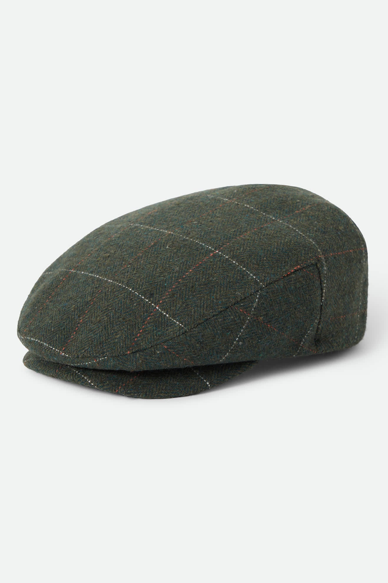 Unisex Hooligan Flat Cap in the color Moss/Orange - Front Product Laydown Image