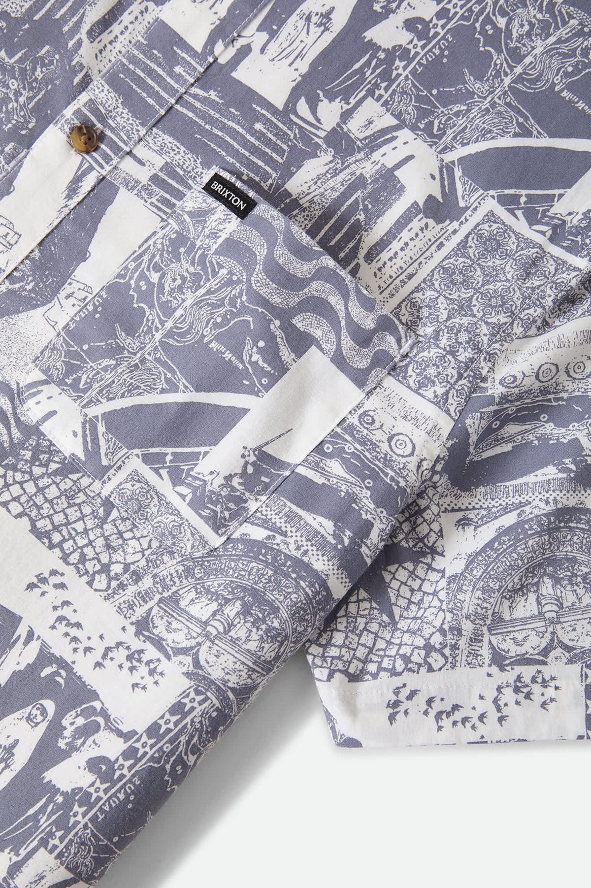 Men's Charter Print Short Sleeve Shirt in the color Navy/White Collage - Additional Laydown image