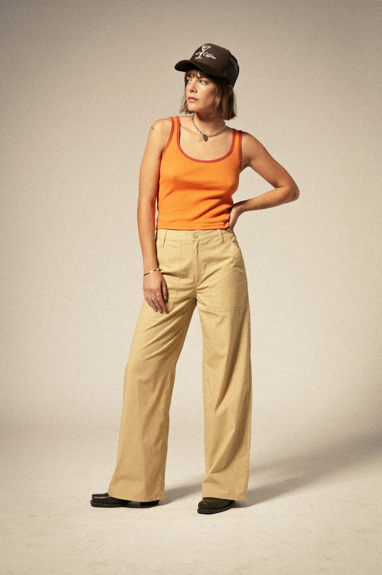 Women's Ringer Organic A-Tank in the color Tangerine/Burnt Brick - Additional Fit image