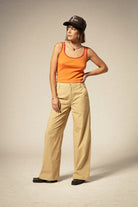 Women's Ringer Organic A-Tank in the color Tangerine/Burnt Brick - Additional Fit image