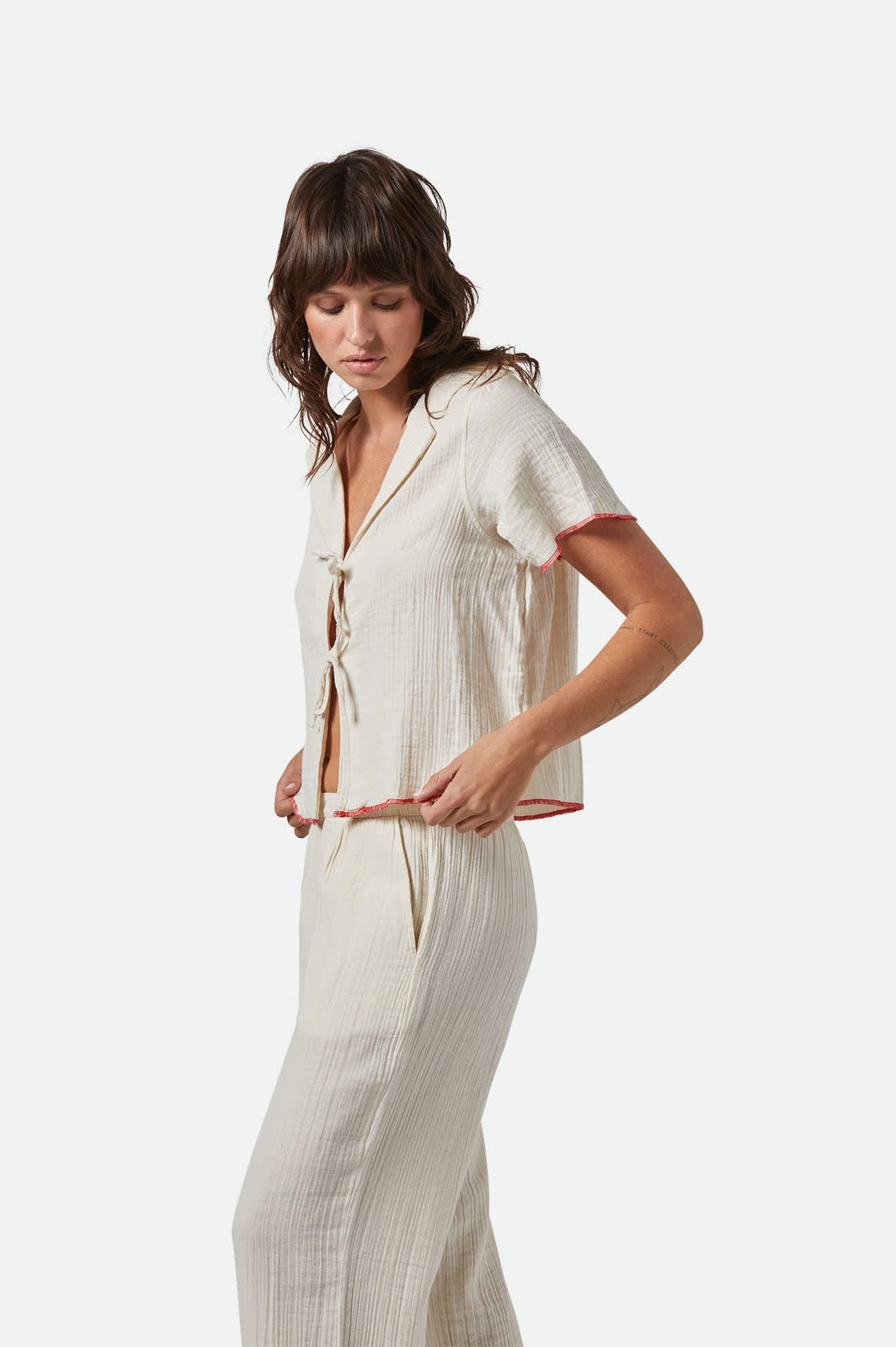 Women's Wandering Tie Top in the color Off White - Women's Side View