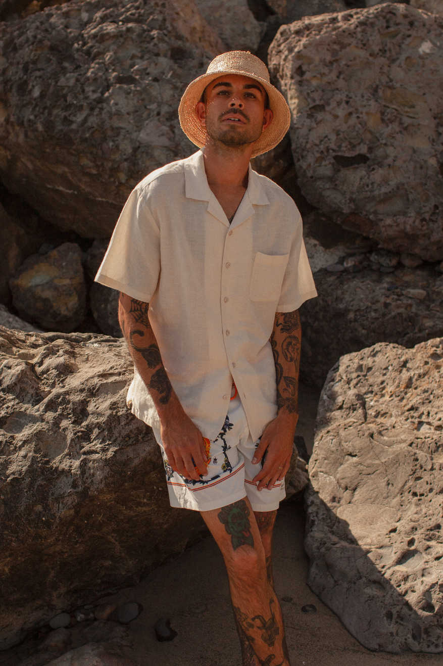 Men's Lifestyle 1 | Bunker Linen Blend S/S Camp Collar Woven Shirt - Whitecap