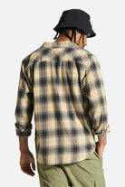 Men's Fit, Back View | Bowery Lightweight Ultra Soft L/S Flannel - Oat Milk/Cinder Grey