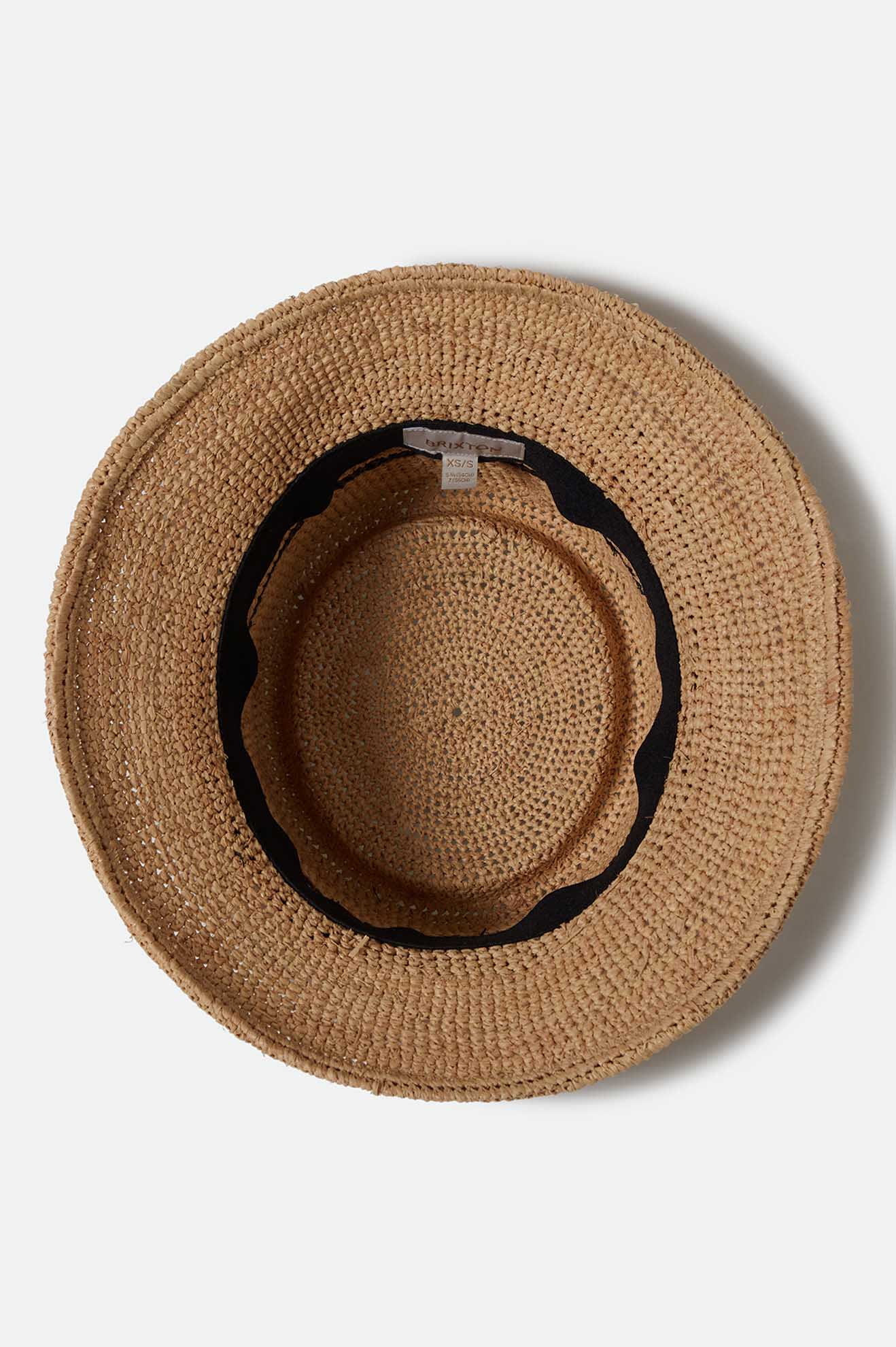 Women's Ellee Straw Bucket Hat in the color Tan/Black - Additional Laydown image