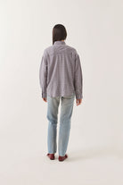 Women's Wayne Women's Shirt in the color Soft Navy Plaid - Women's Back View