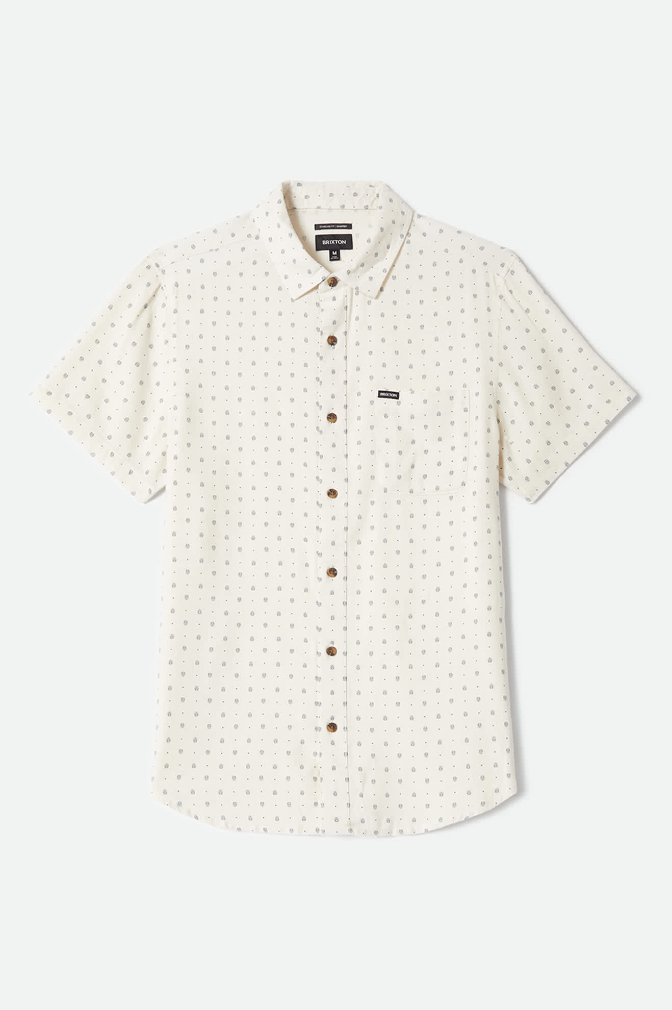 Men's Charter Slub Short Sleeve Shirt in the color Off White Micro Geo - Front Product Laydown Image