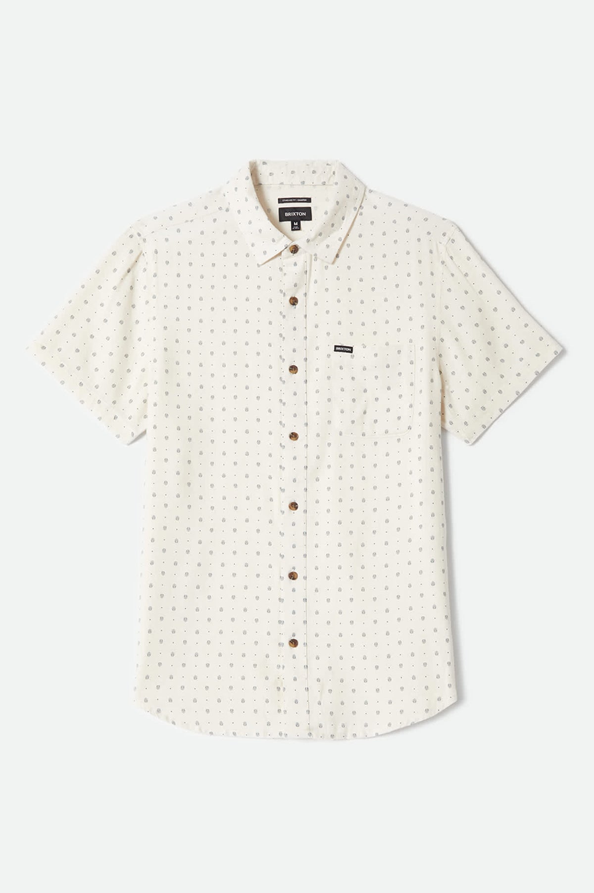 Men's Charter Slub Short Sleeve Shirt in the color Off White Micro Geo - Front Product Laydown Image