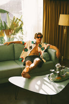 Men's CRU Print Relaxed S/S Shirt in the color Off White/Aquatic Green Floral - Men's Lifestyle image