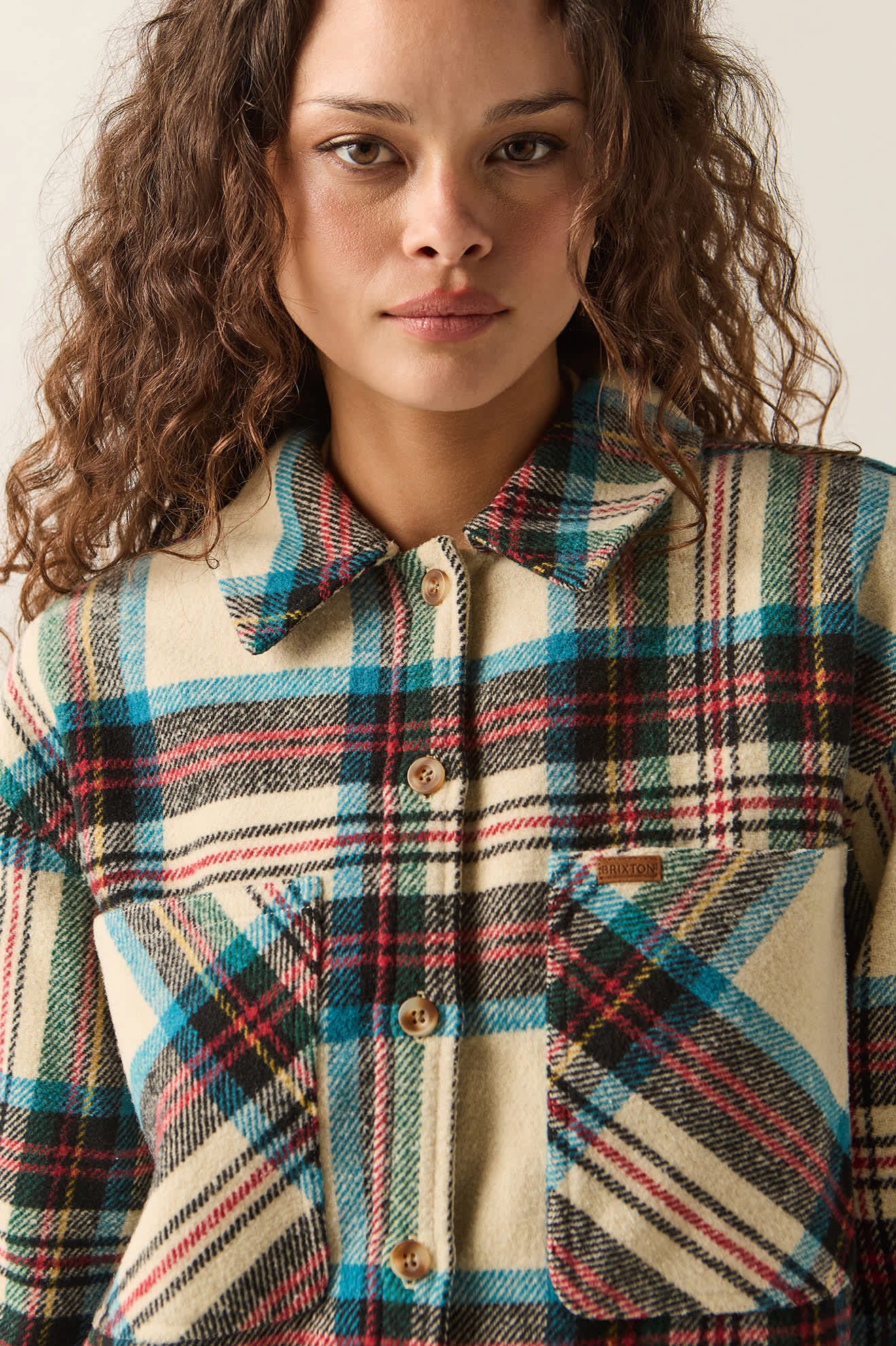 Women's Bowery Women's Soft Brushed Flannel in the color Off White Black/Tranquil Blue - Additional Fit image