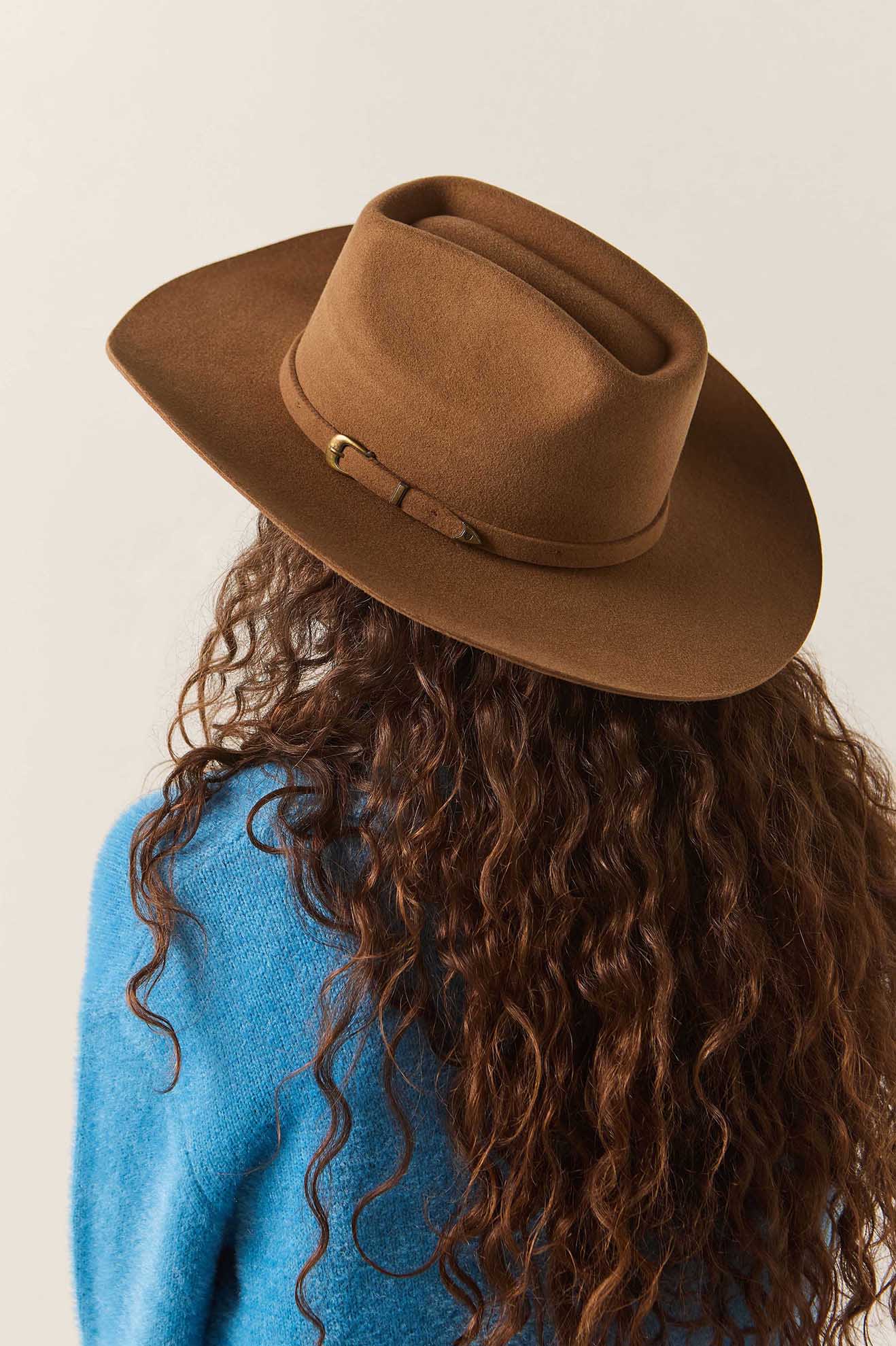 Unisex Prescott Brick Top Cowboy Hat in the color Toffee - Women's Side View