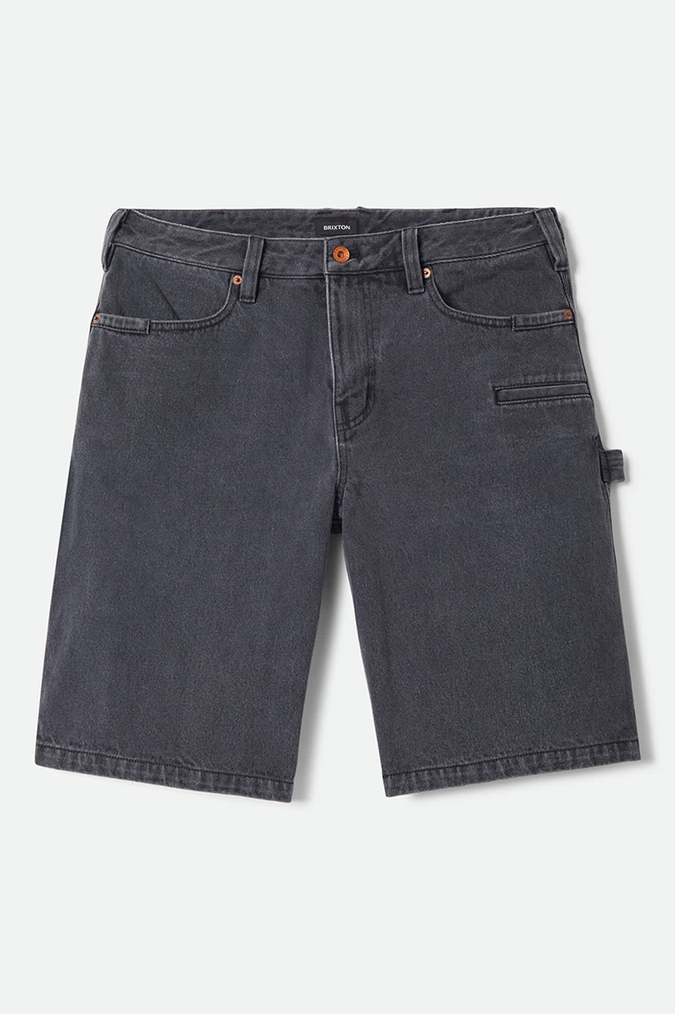 Men's Builders Carpenter Baggy Short in the color Washed Black Denim - Front Product Laydown Image