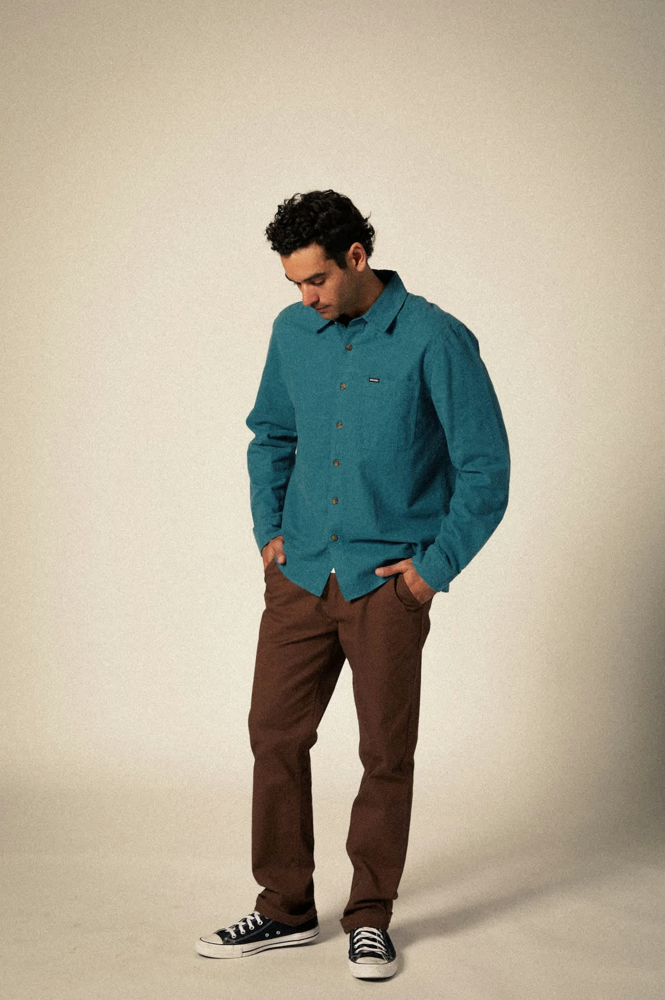 Men's Hasting Kapok L/S Flannel in the color Heather Aquatic - Additional Fit View