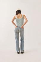 Women's Ringer Organic A-Tank in the color Sea Grass/Waxed Paper - Women's Back View