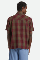 Men's Cru Linen Blend S/S Shirt in the color Olive Surplus/Port - Men's Back View