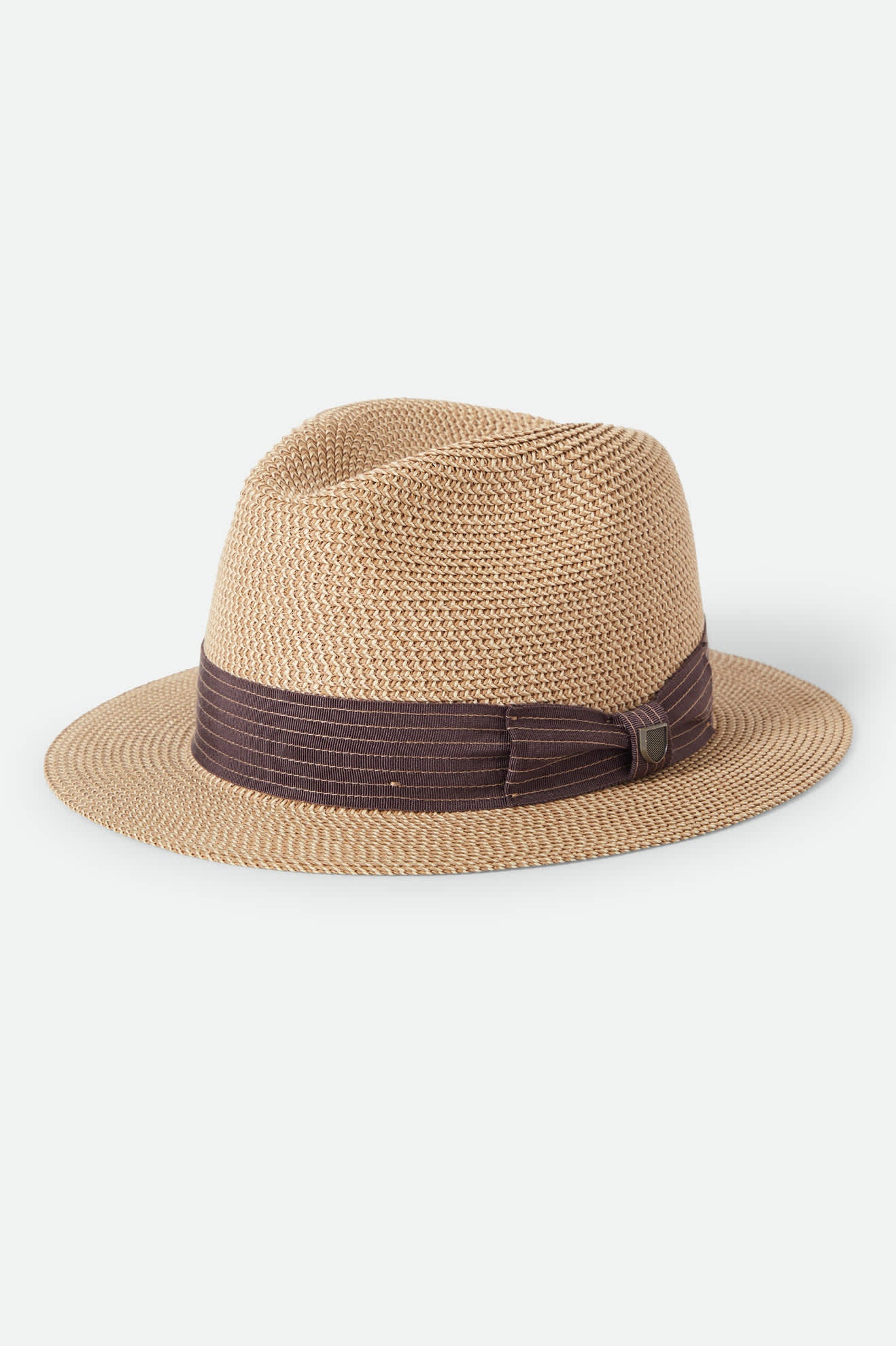 Unisex Roma Straw Packable Fedora in the color Multi Brown/Chocolate - Front Product Laydown Image