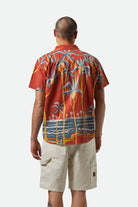 Men's Charter Print S/S Shirt in the color Dark Red Scenic Trip - Men's Back View