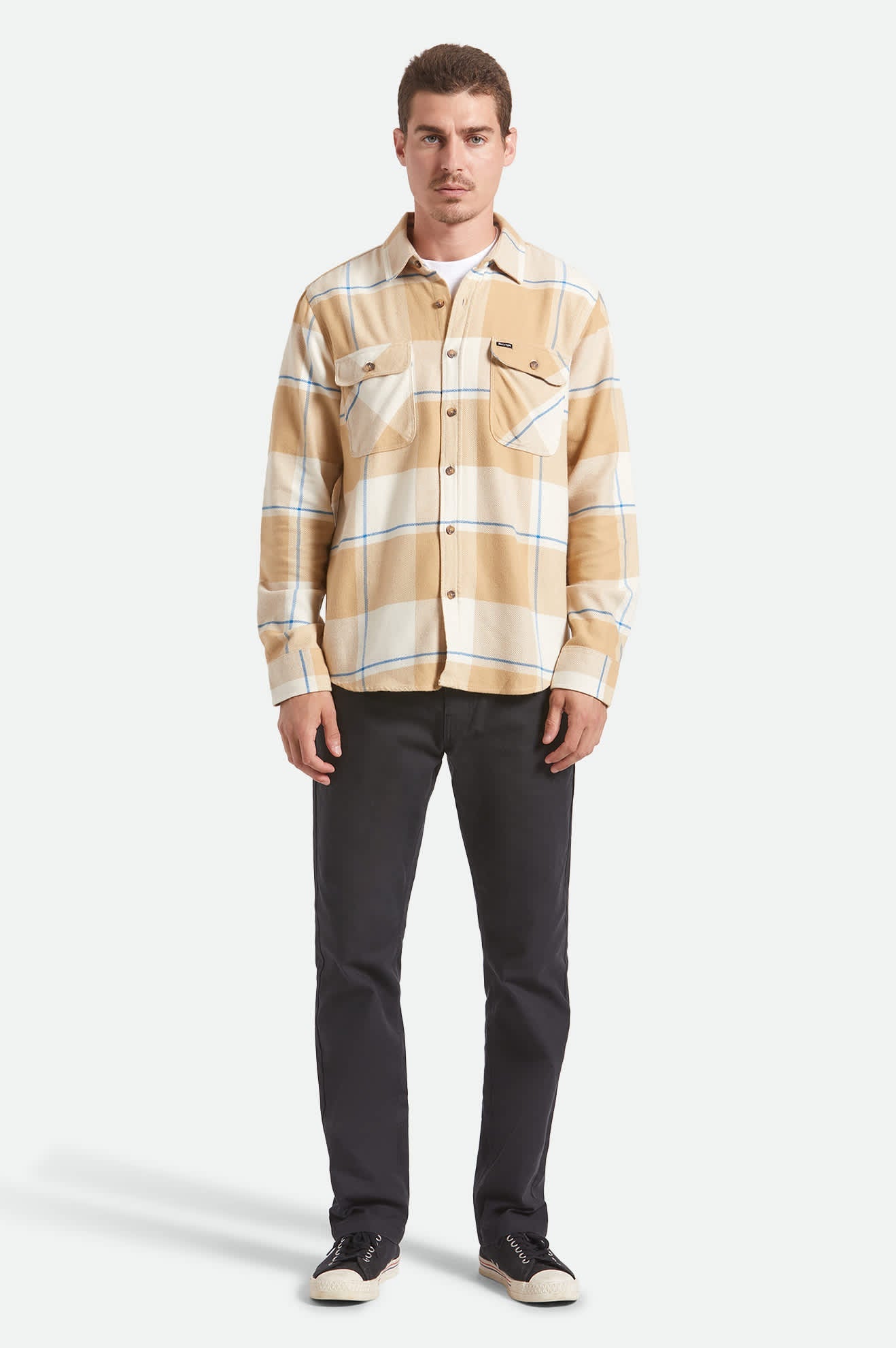 Men's Bowery Flannel in the color Whitecap/Sand/Cyber Blue - Additional Fit image