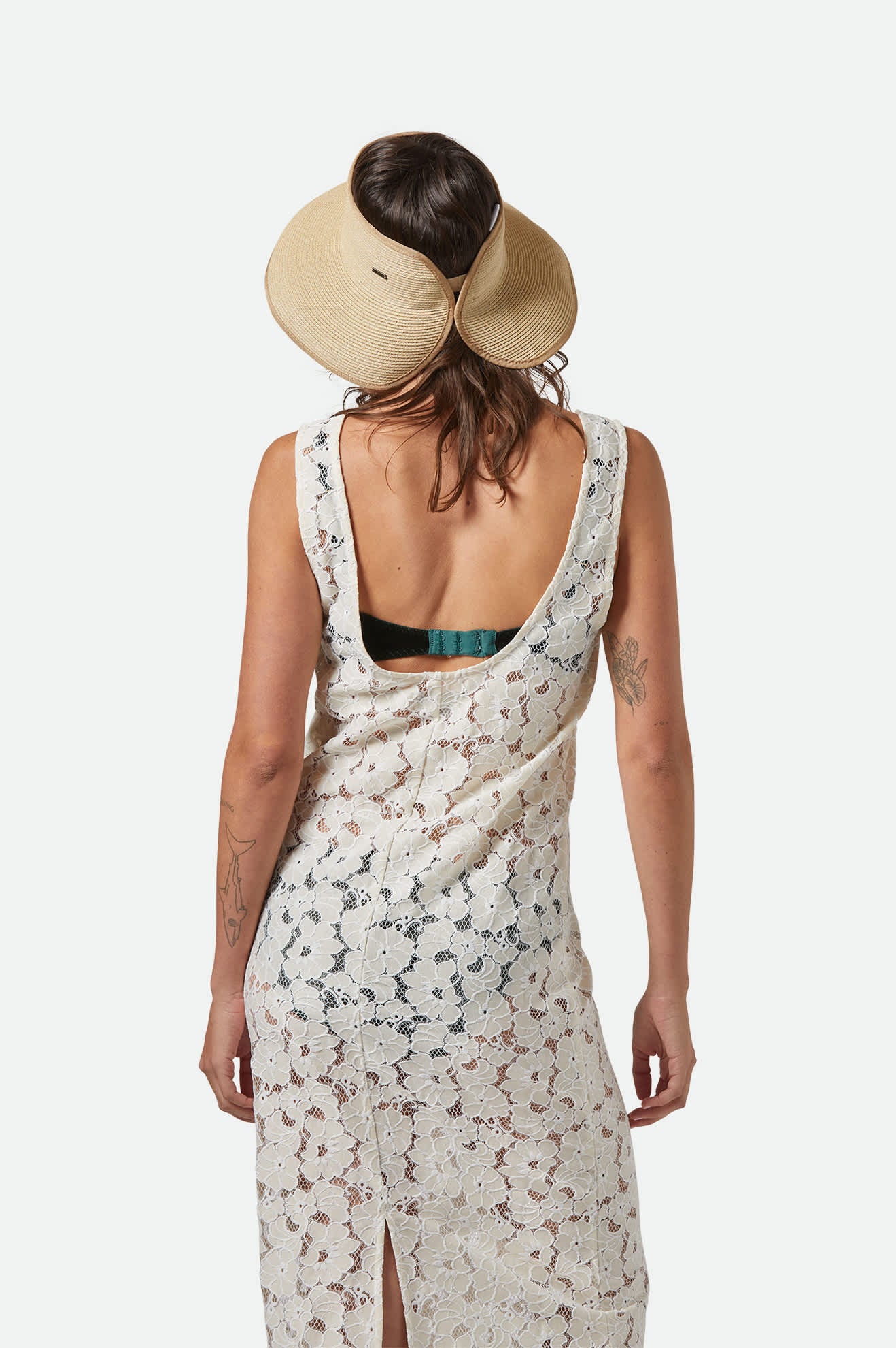 Women's Ivy Packable Straw Visor in the color Tan - Women's Back View