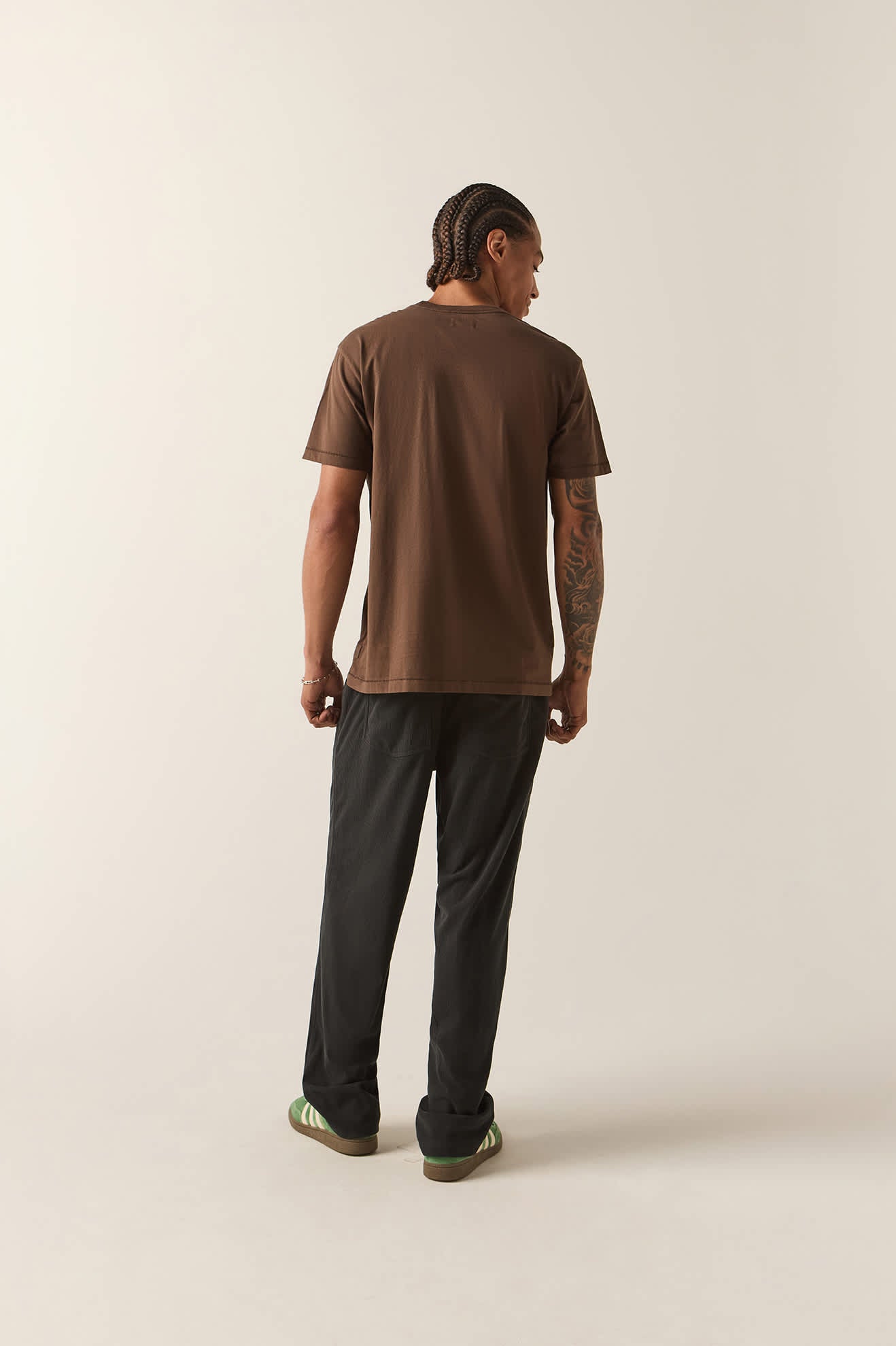 Men's Brixton Baseline Pocket T-Shirt in the color Walnut Brown Vintage Wash - Men's Back View