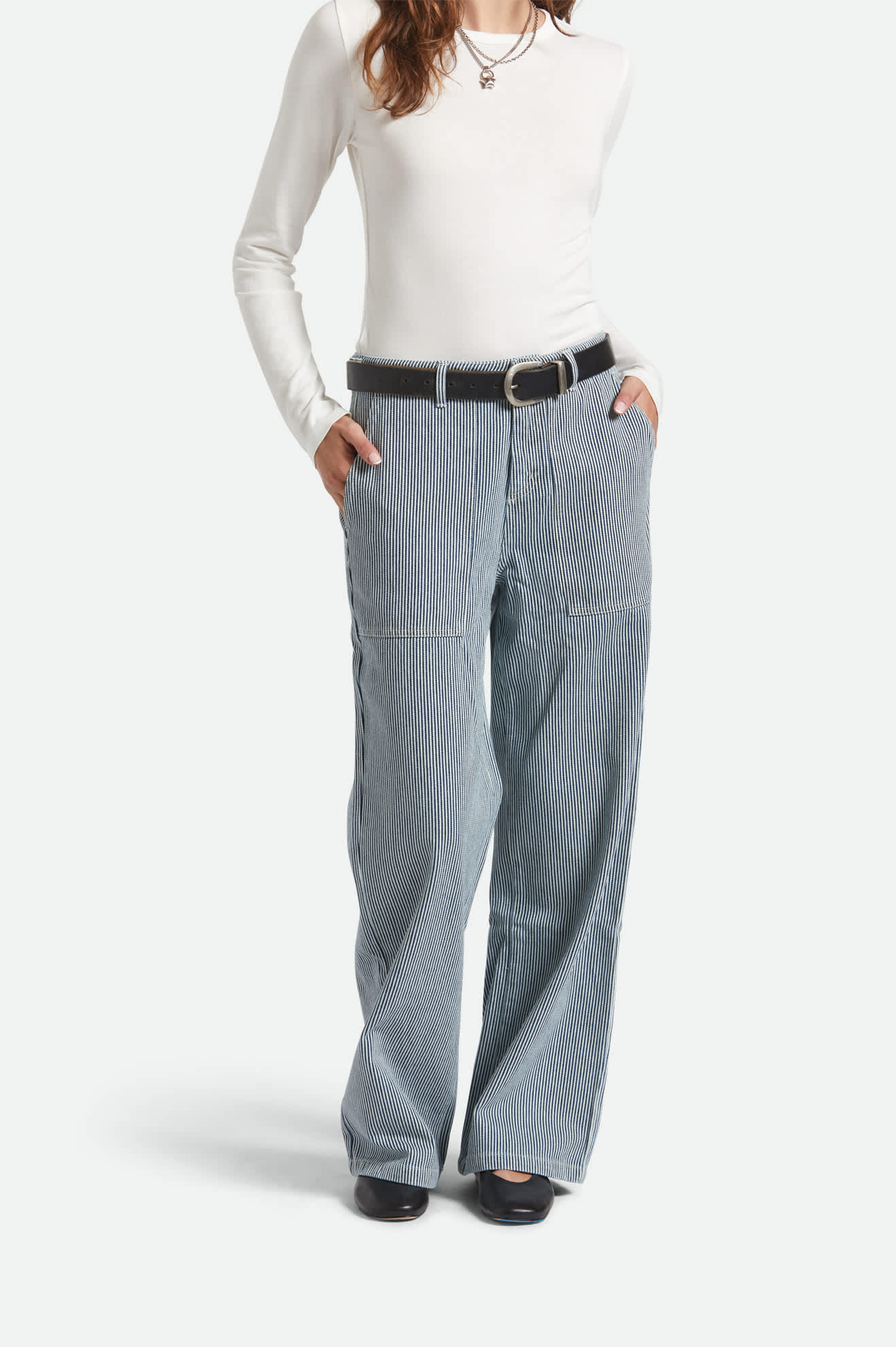 Women's Jane Ulitily Wide Leg Pant in the color Off White/Mood Indigo - Women's Front View