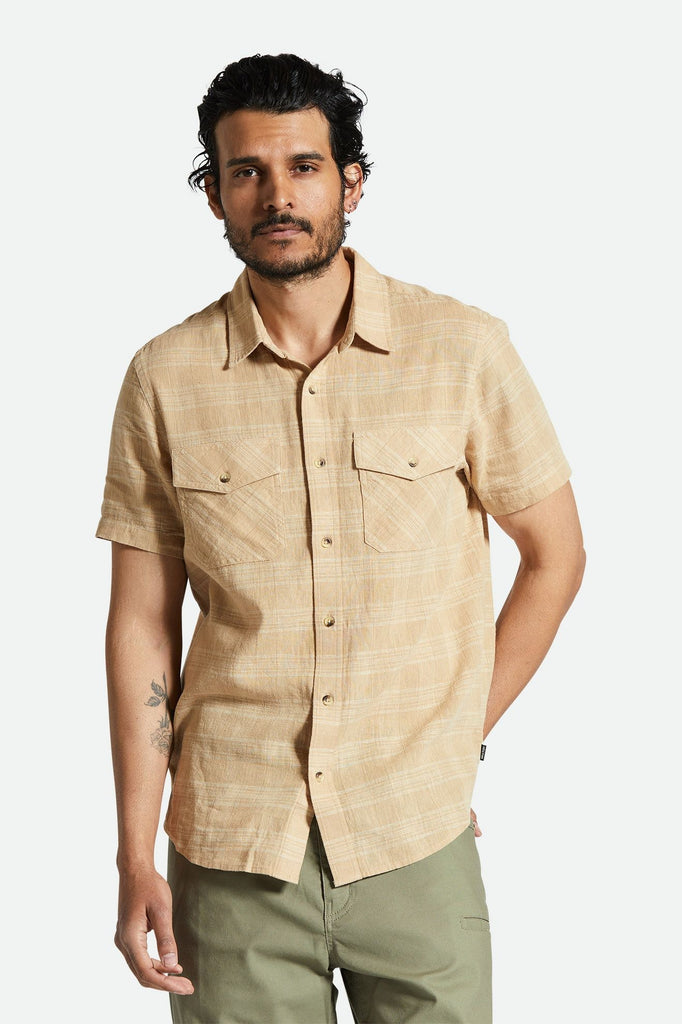 Men's Fit, Front View | Memphis Linen Blend S/S Shirt - Sand/Off White