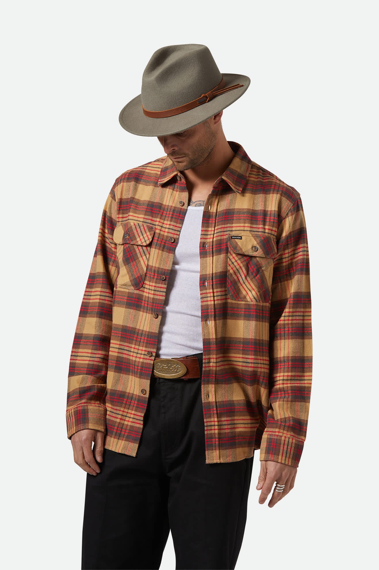 Unisex Messer Traditional Fedora in the color Brindle - Men's Front View