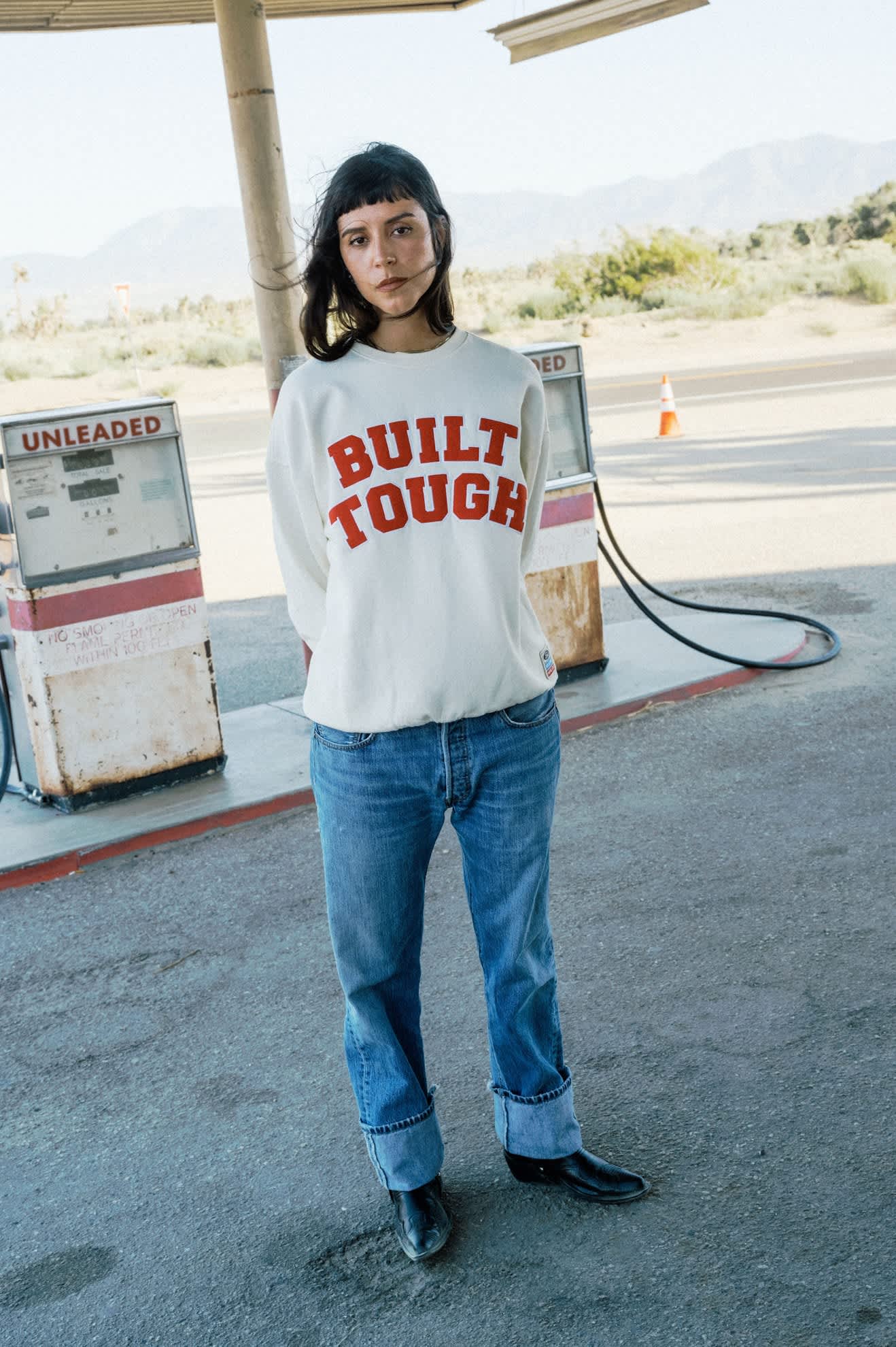 Women's Ford Built Tough Crew Fleece in the color Wimbledon White - Women's Lifestyle 3.0