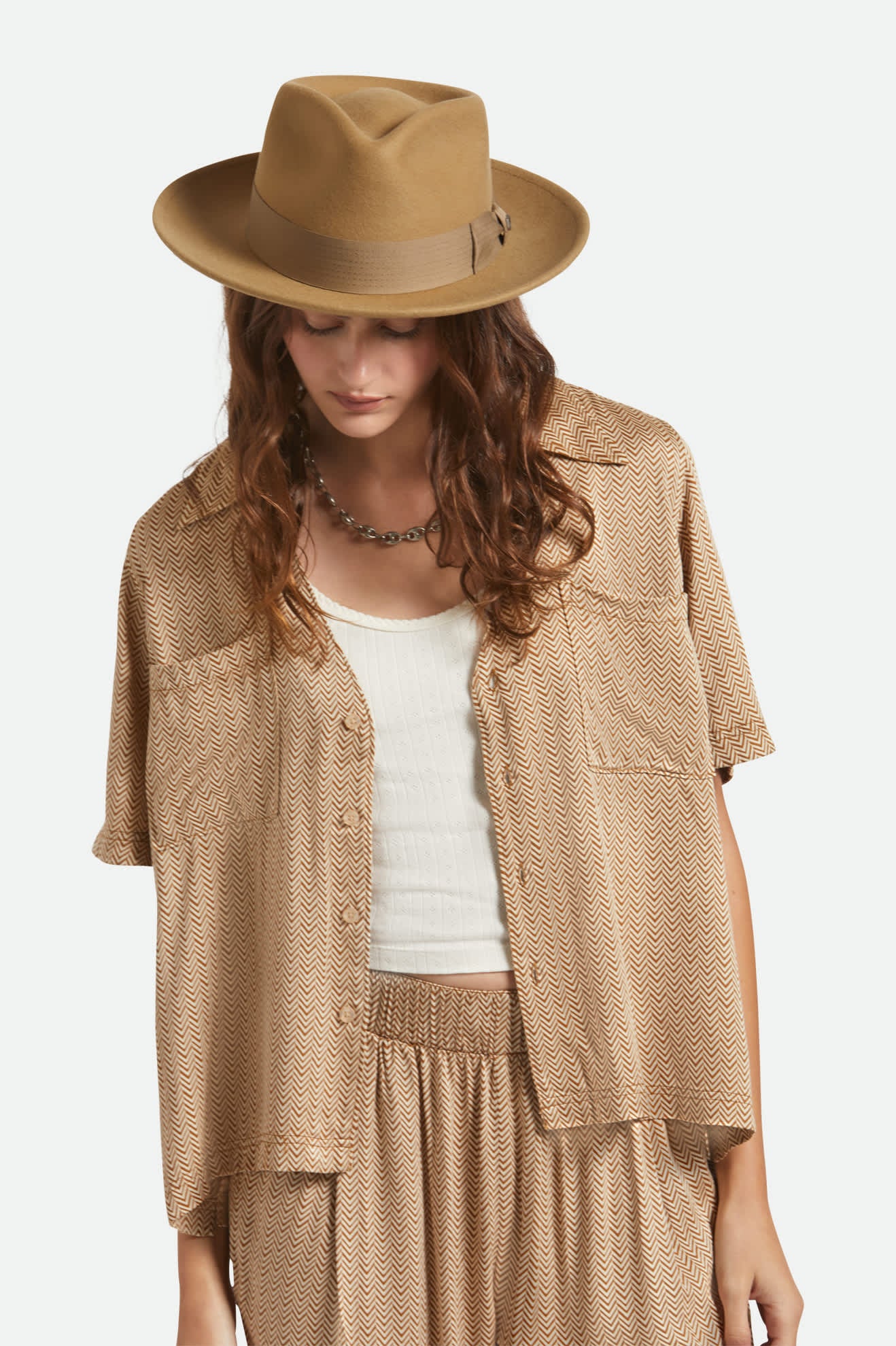 Unisex Swindle Convertabrim Fedora in the color Antique Bronze - Women's Front View