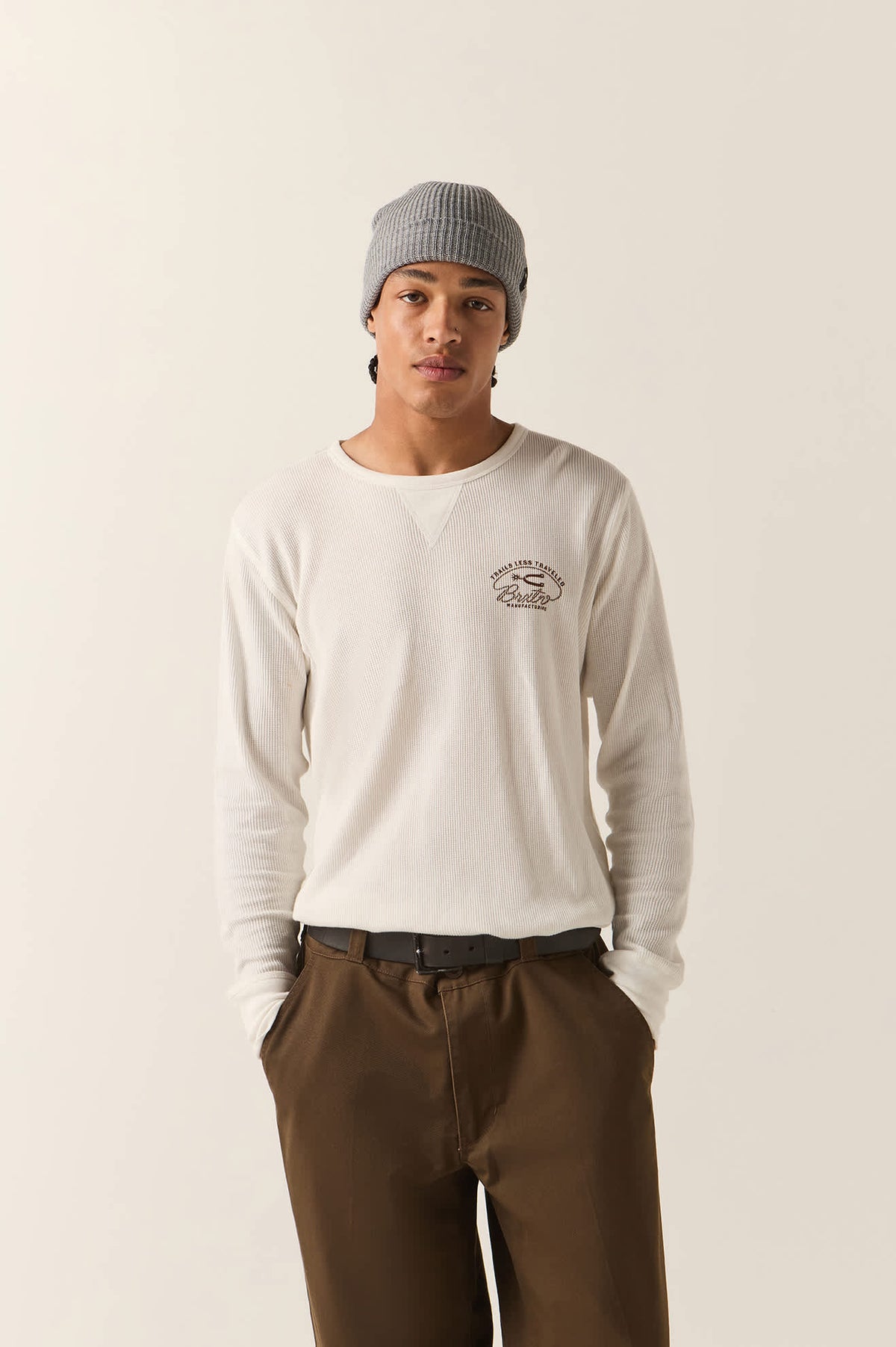Men's Trails Waffle Knit Top in the color Off White - Men's Front View