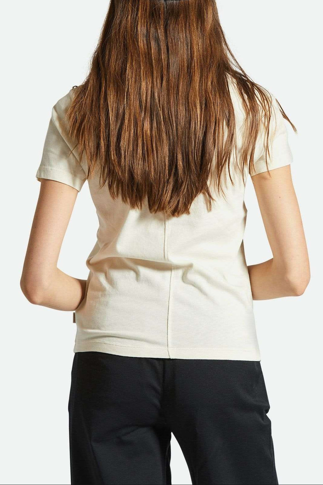 Women's Back Fit Image | Carefree Organic Garment Dye Slim Crew T-Shirt - White Smoke