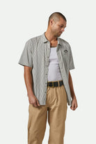 Men's Builders Auto S/S Shirt in the color Black/Off White Stripe - Men's Front View