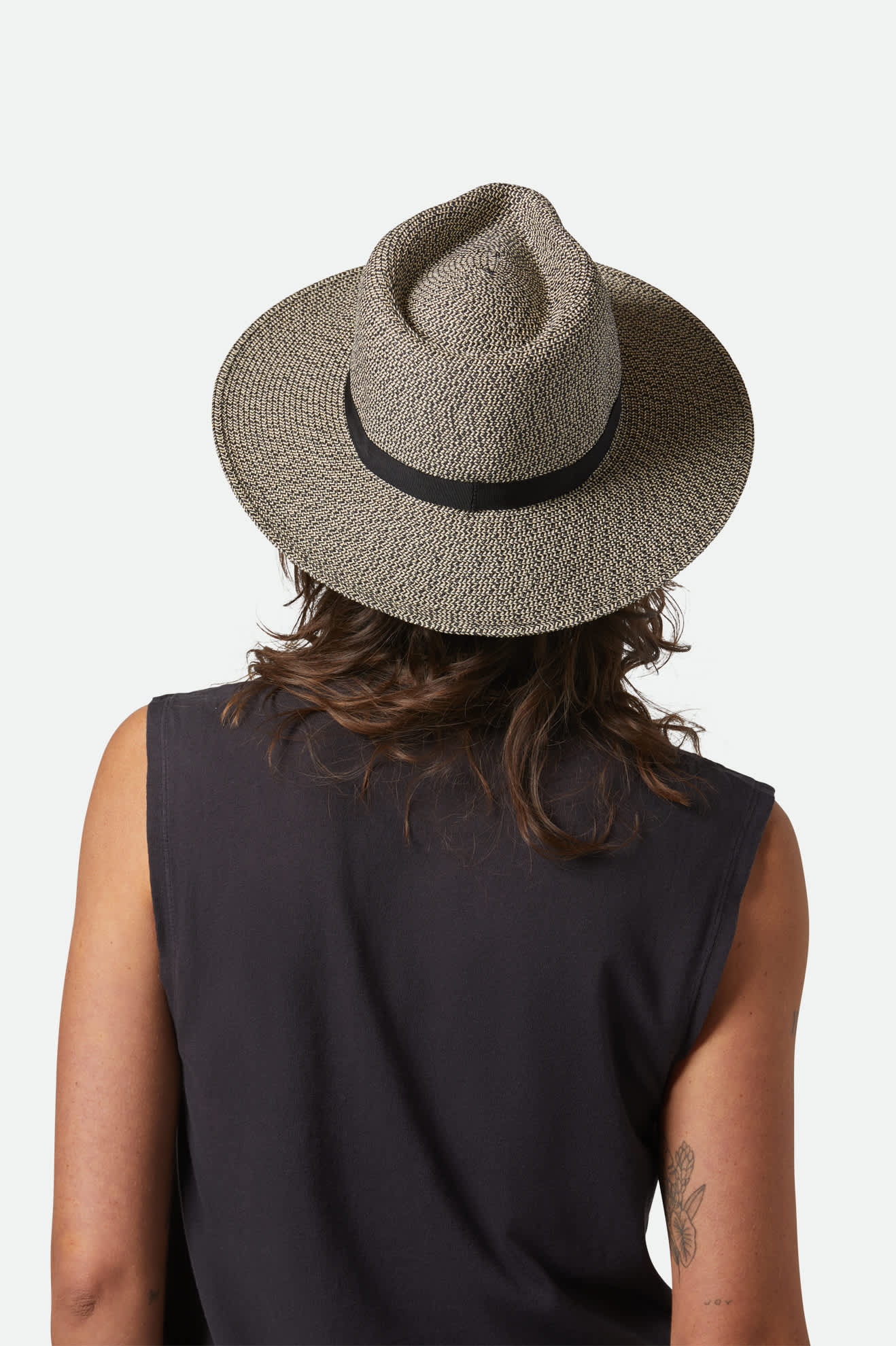 Women's Carolina Straw Packable Travel Hat in the color Black/Natural - Women's Back View