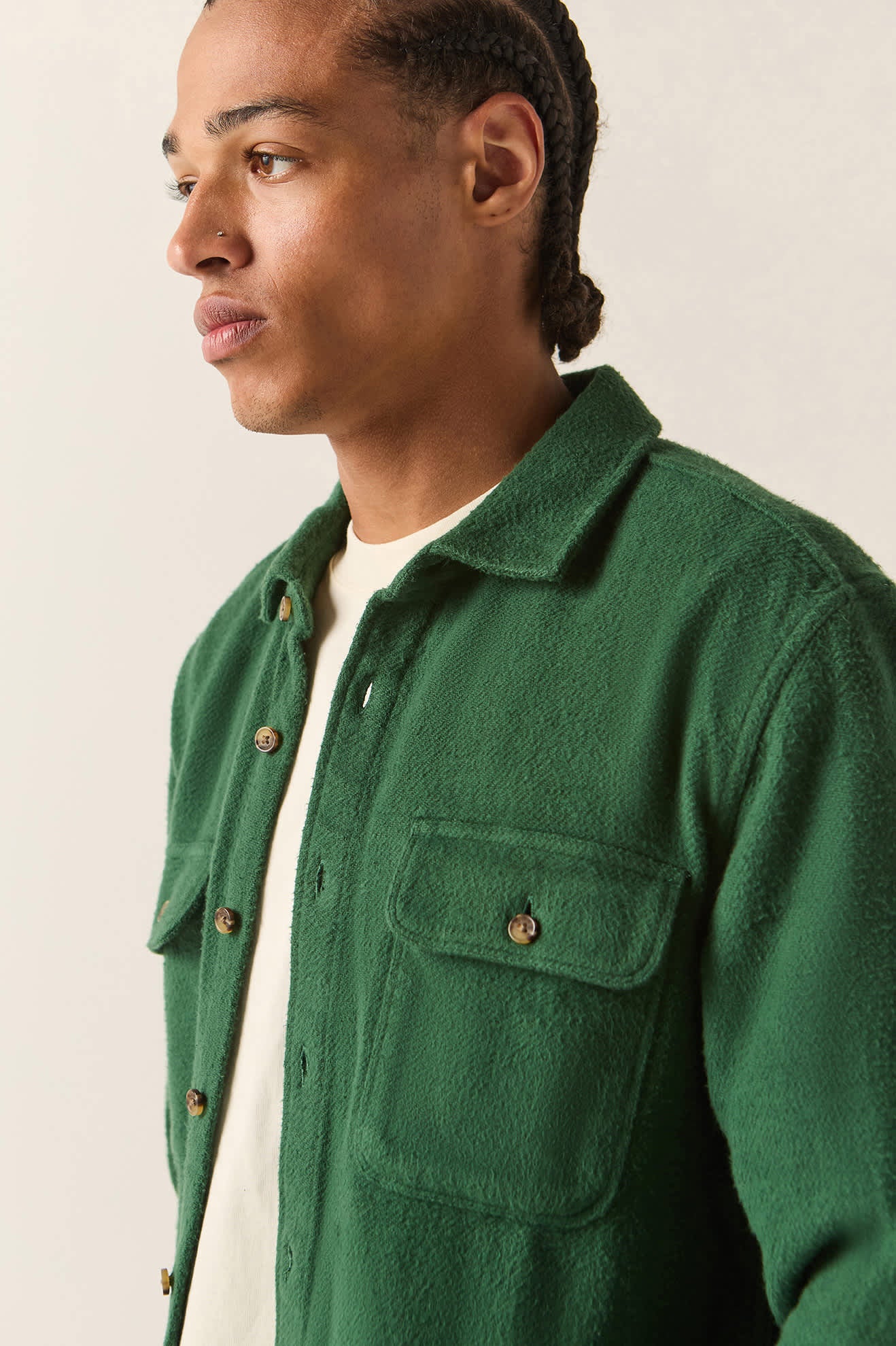 Men's Bowery Textured Twill Overshirt in the color Primal Green - Men's Side View