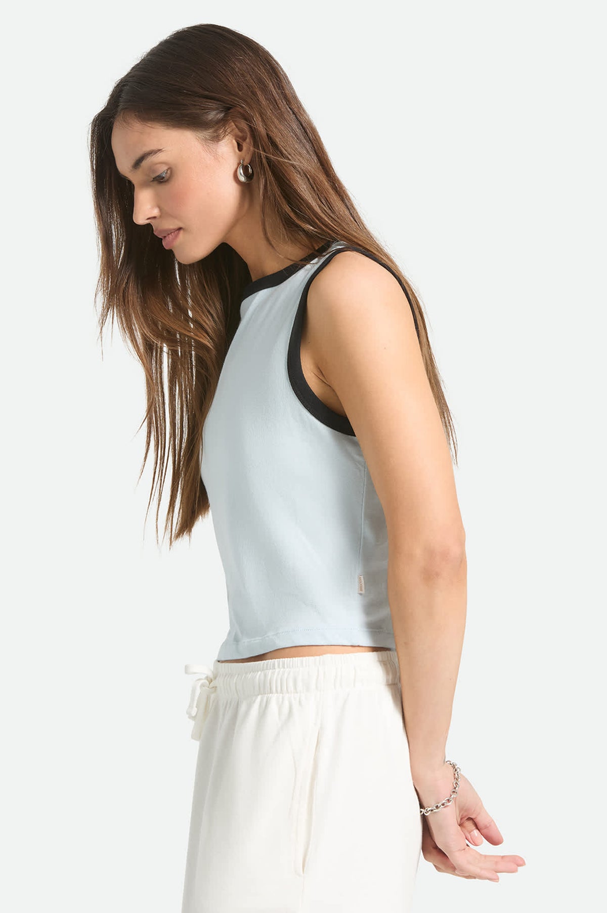 Women's Carefree Organic Garment Dye Cropped Tank in the color Blue Aura - Women's Side View
