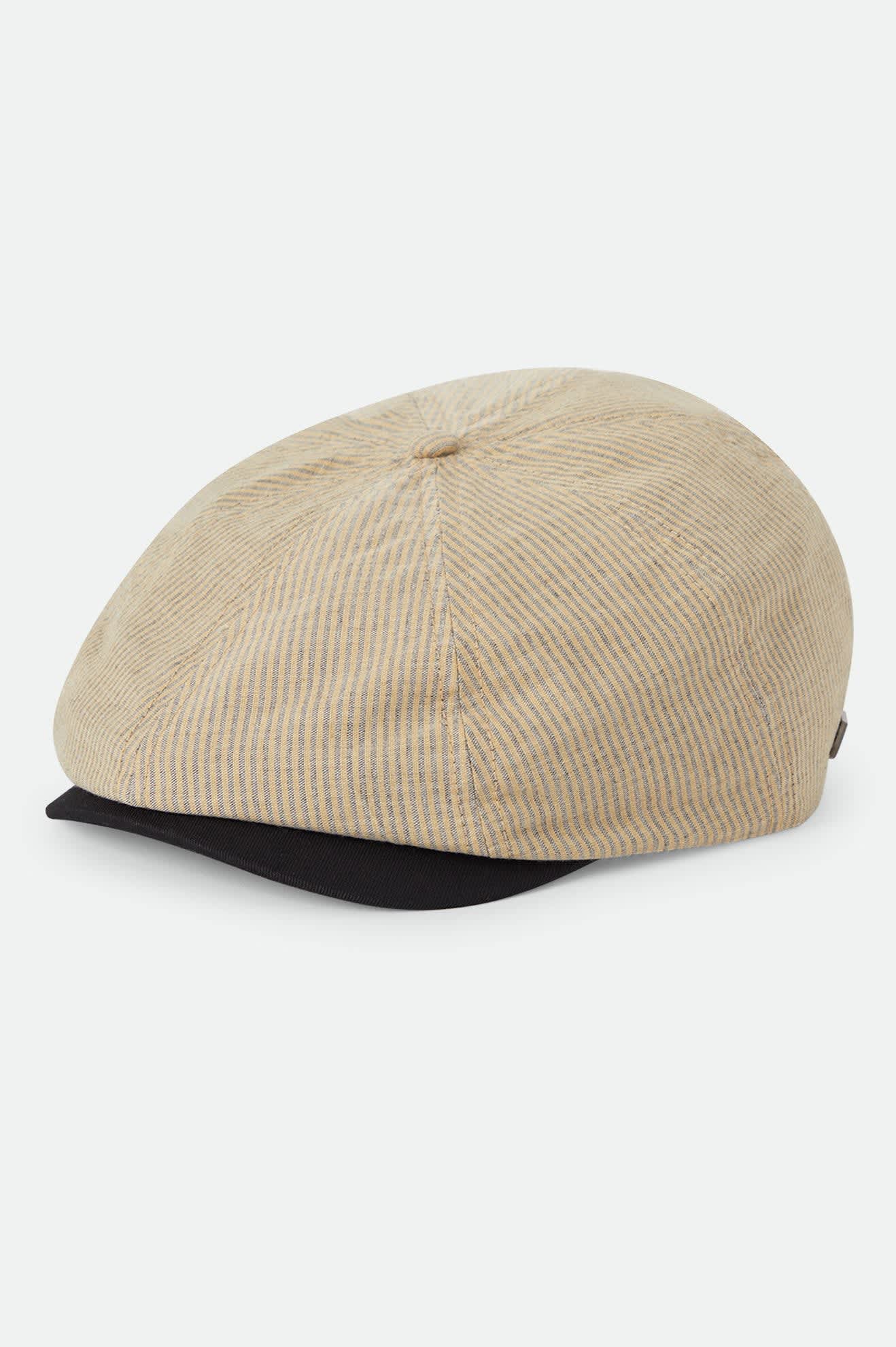 Unisex Brood Newsboy Cap in the color Khaki Stripe/Washed Black - Front Product Laydown Image