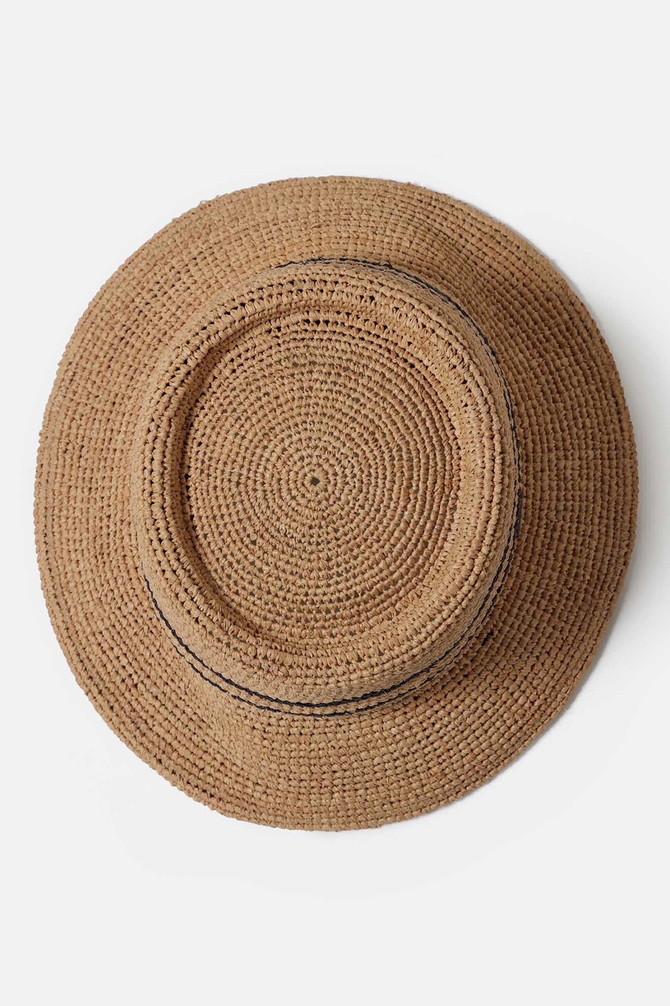 Women's Ellee Straw Bucket Hat in the color Tan/Black - Additional Laydown image