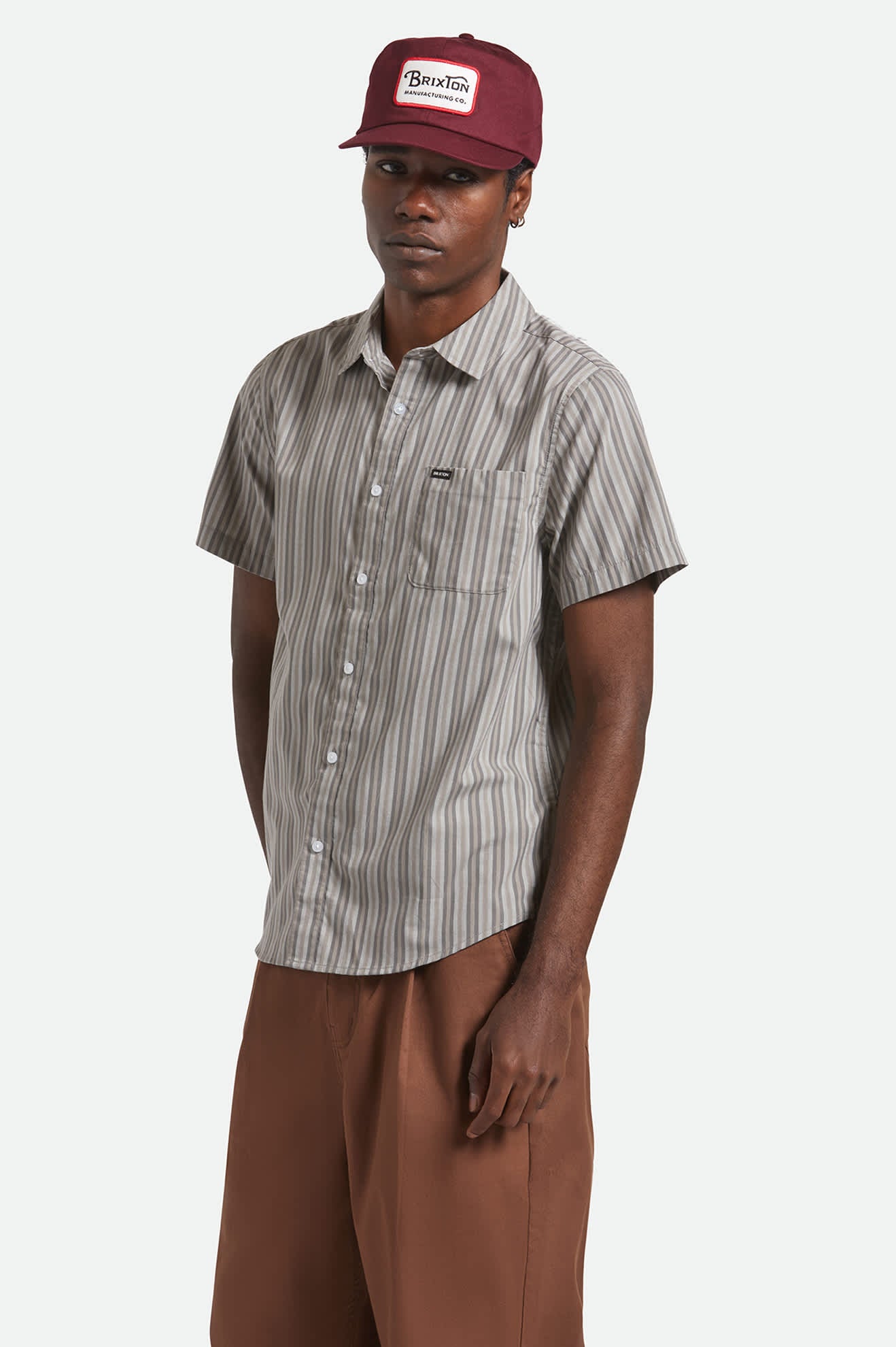 Men's Charter Stripe S/S Shirt in the color Charcoal/Grey - Men's Side View
