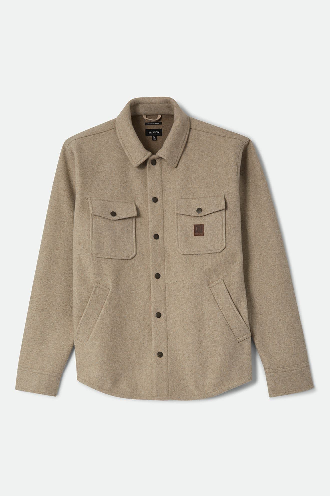 Men's Durham Felted Stretch Jacket in the color Oatmeal - Front Product Laydown Image