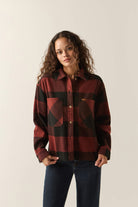Women's Bowery Women's Soft Brushed Flannel in the color Dark Brick/Black - Women's Front Fit Image