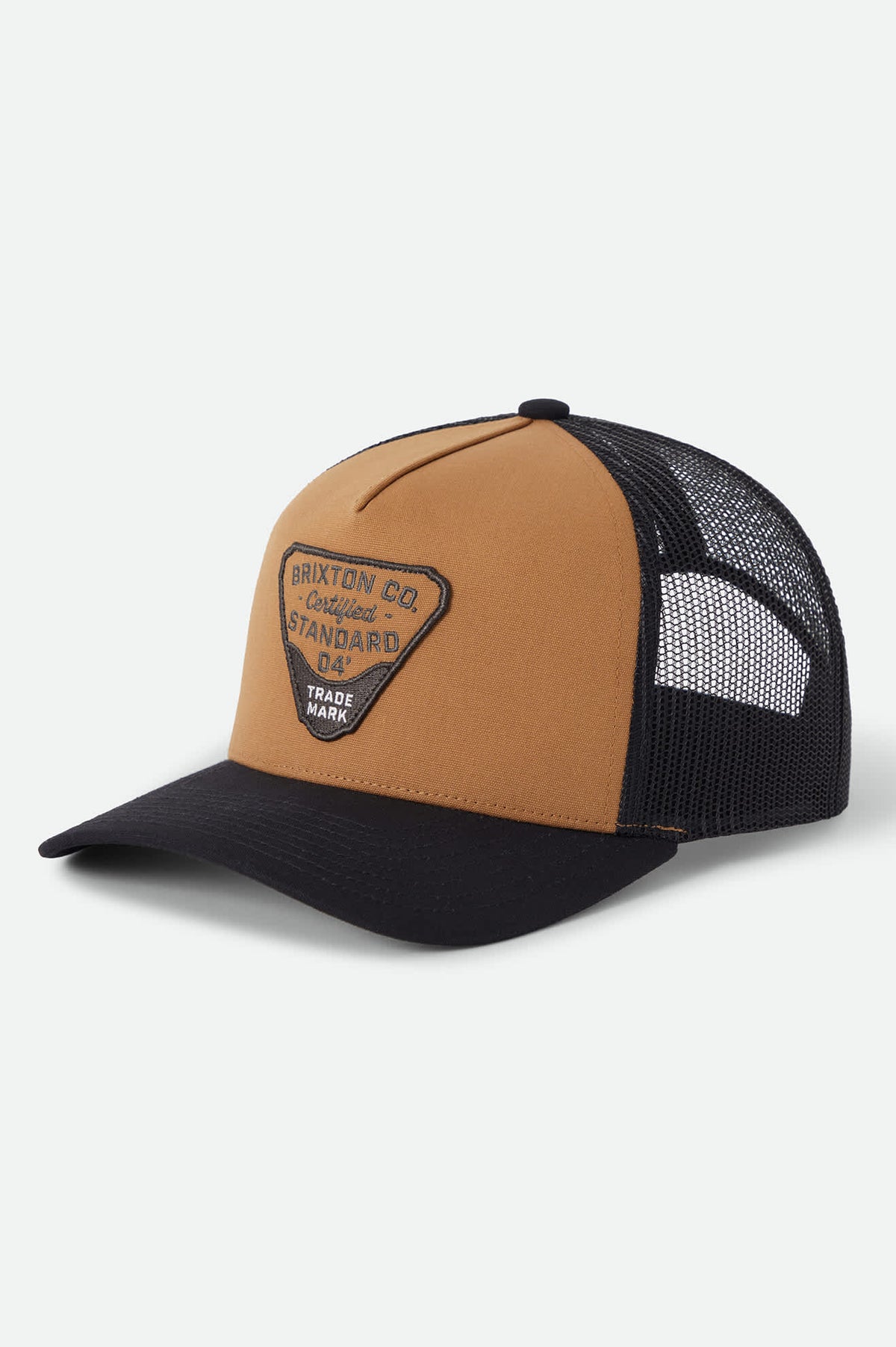 Unisex Blighton Trucker Hat in the color Dusted Ochre/Black - Front Product Laydown Image