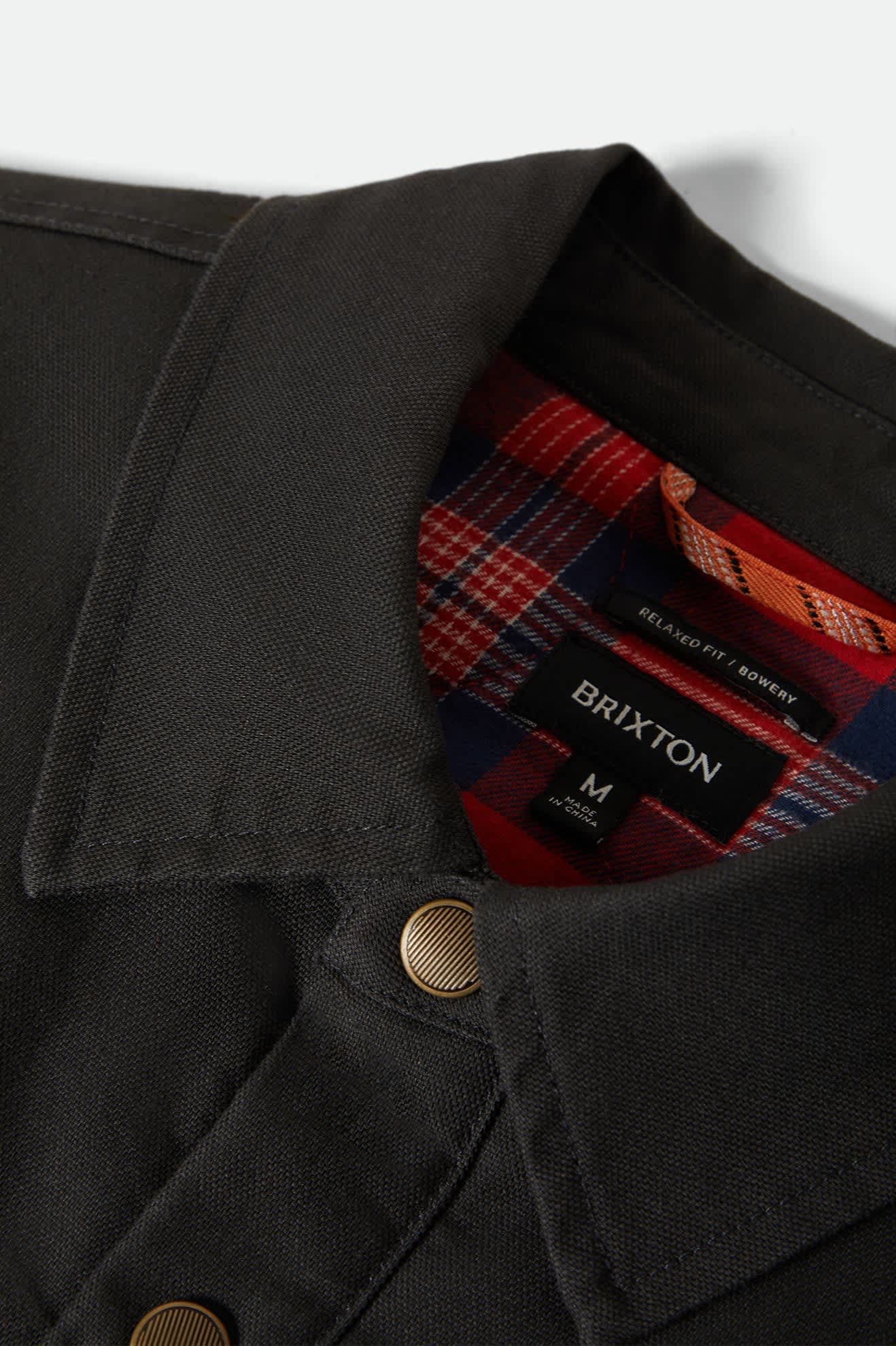 Men's Builders Stretch Flannel Lined Jacket in the color Washed Black/Red - Additional Laydown image