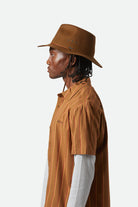 Unisex Wesley WTHR GUARD™ Packable Fedora in the color Coffee - Men's Side View