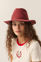 Unisex Wesley Fedora in the color Dark Brick/Dark Brick - Women's Front View