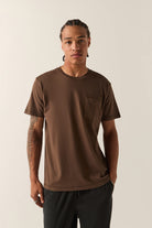 Men's Brixton Baseline Pocket T-Shirt in the color Walnut Brown Vintage Wash - Men's Front View