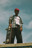 Men's Charter Linen Blend S/S Shirt in the color Beige/Azure Blue Plaid - Men's Lifestyle image