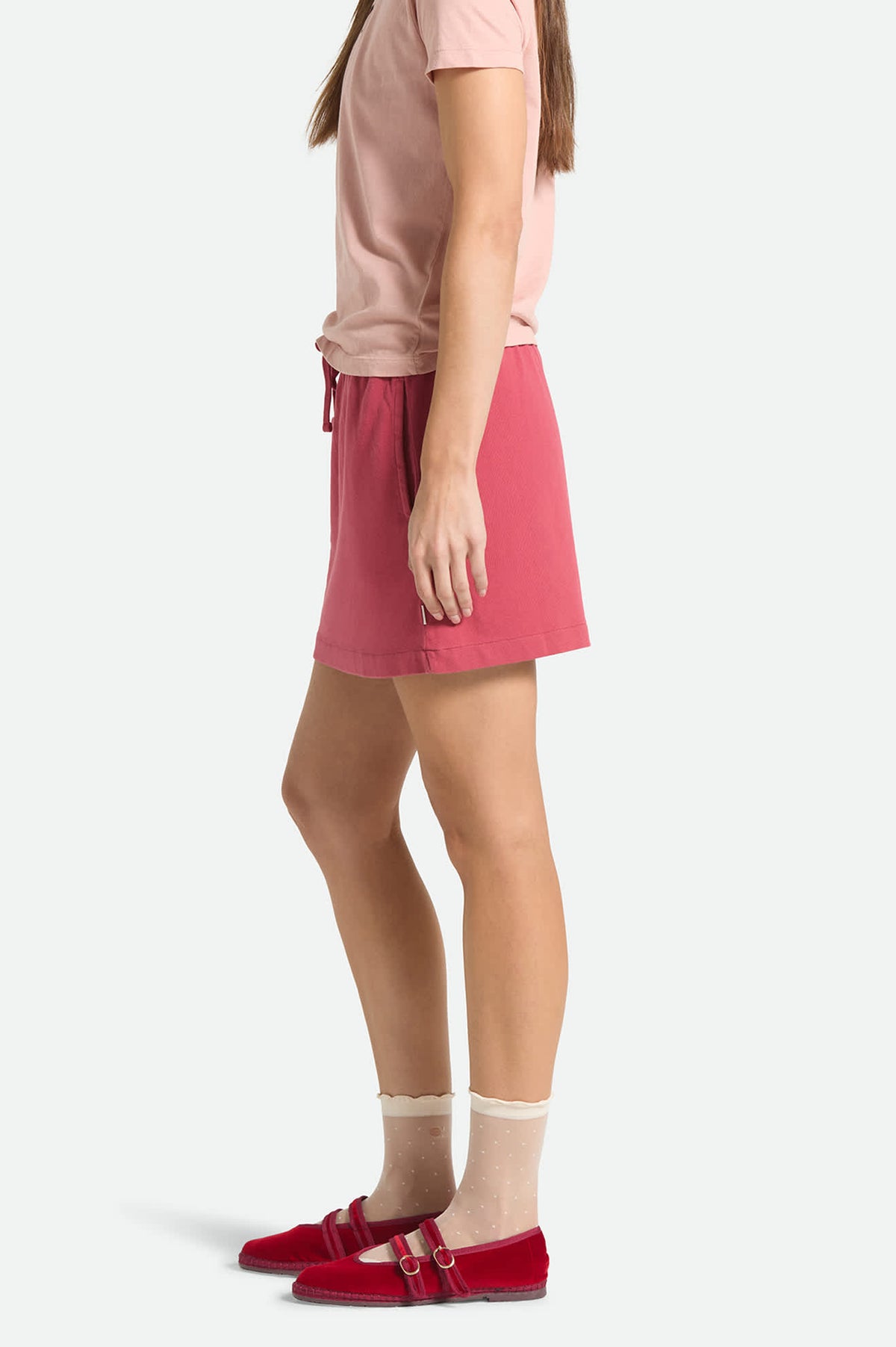 Women's Carefree Organic Garment Dye Lounge Skirt in the color Robust Red - Women's Side View