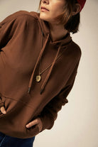 Women's Cross Loop French Terry Hoodie in the color Pinecone Brown - Additional Fit image