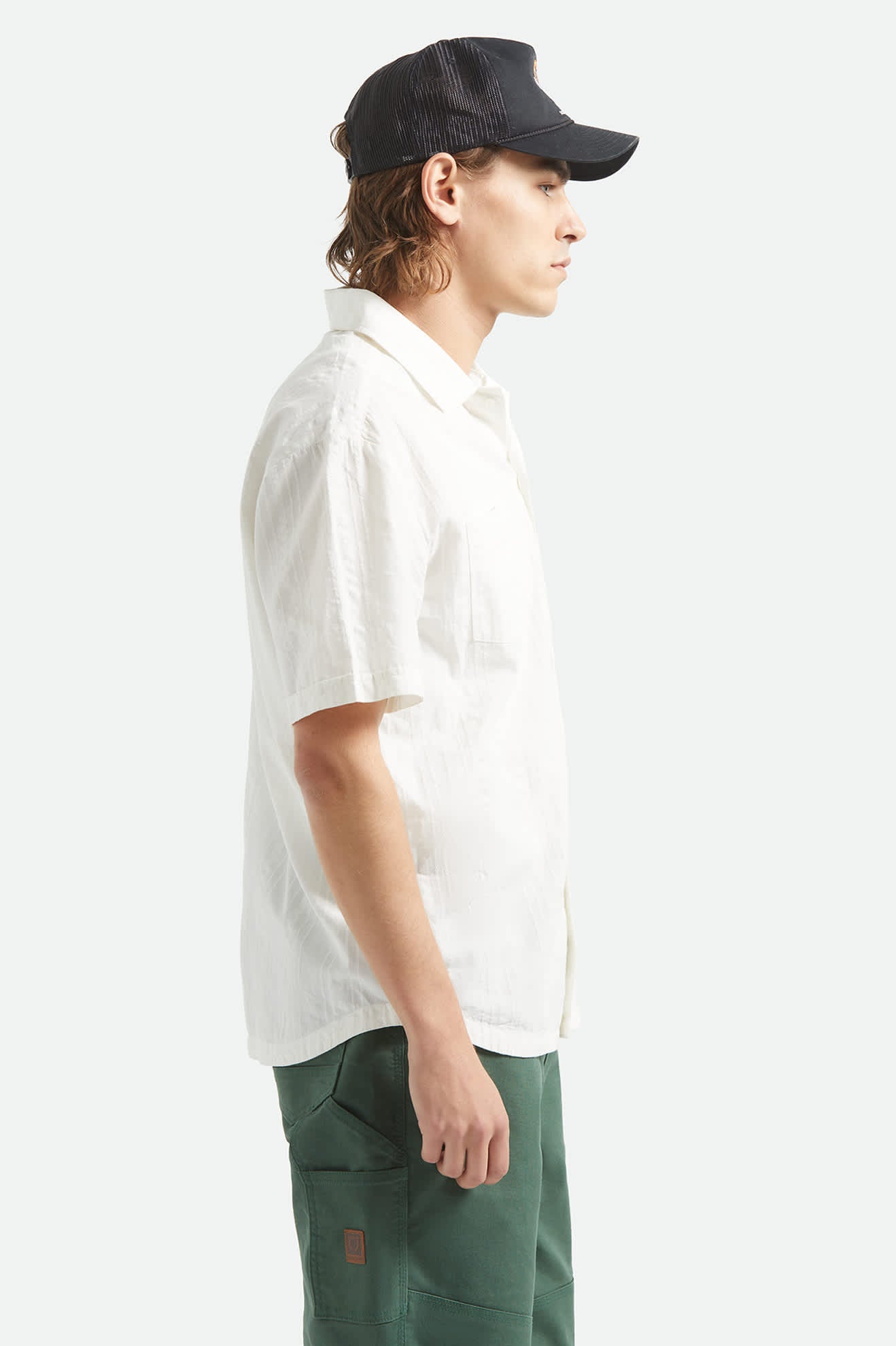 Men's Vintage Short Sleeve Shirt in the color Off White Jacquard Stripe - Additional Fit image