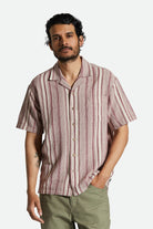 Men's Fit, Front View | Bunker Seersucker S/S Camp Collar Woven Shirt - Cranberry Juice/Off White