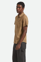 Men's Charter Stripe S/S Shirt in the color Rustic Caramel/Night Sage - Men's Side View